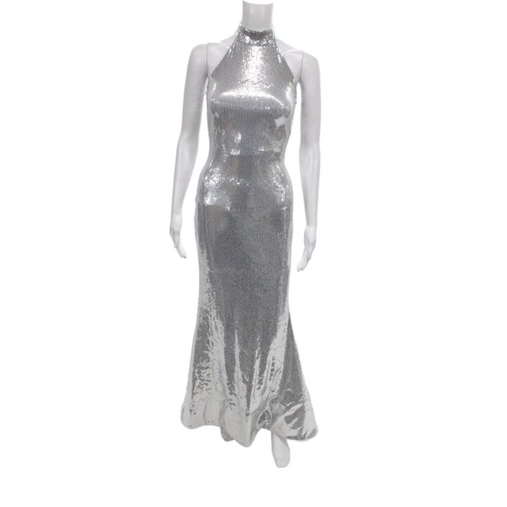 Christian Cowan Women Bodycon Maxi Dress Gray High Neck Sleeveless Size XS